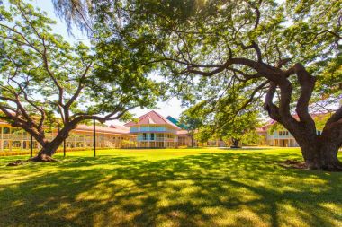 Güzel manzara sahne Tayland Güney cha-am Phetchaburi ili Maruekhathaiyawan Palace en ahşap Saray binasının