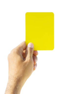 Futbol hakem sarı kart beyaz arka plan üzerinde gösterilen el