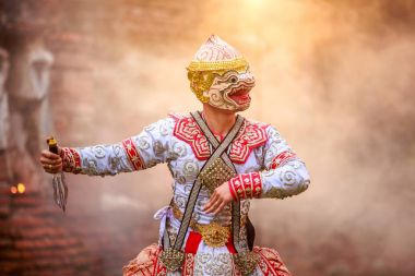 Pandomim (Khon) festival mumlar. Ramayana dans drama Wat Mahaeyong Ayutthaya, Tayland için Tay geleneksel dans.