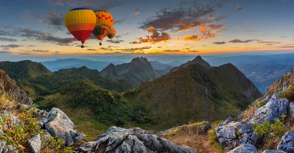 Colorful hot air balloons flying over on Doi Luang Chiang Dao, High mountain in Chiang Mai Province, Thailand