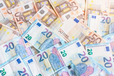 Euro banknot kazık, closeup görünümü