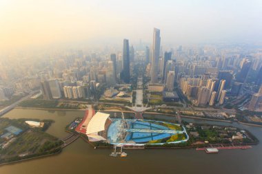 Merkezi iş bölgesi Guangzhou City alacakaranlıkta Üstten Görünüm