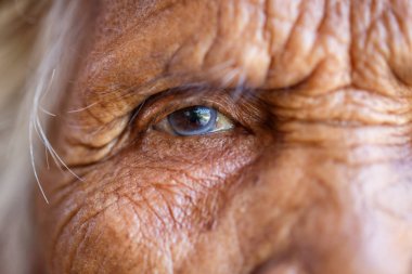 Age, Vision and old people concept - Close up of senior asian woman face and eye clipart