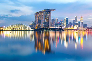 Singapore City Singapur manzarası, twilight saat