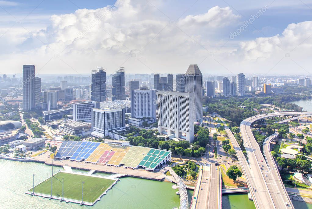 Top views skyline business building and financial district in sunshine day at Singapore City, Singapore