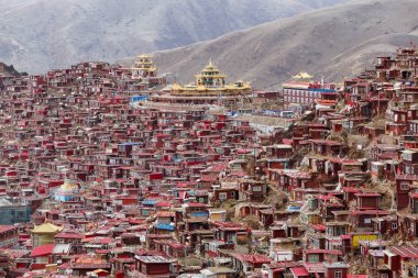 Üstten Görünüm Manastırı Larung gar (Budist Akademisi), Sichuan, Çin