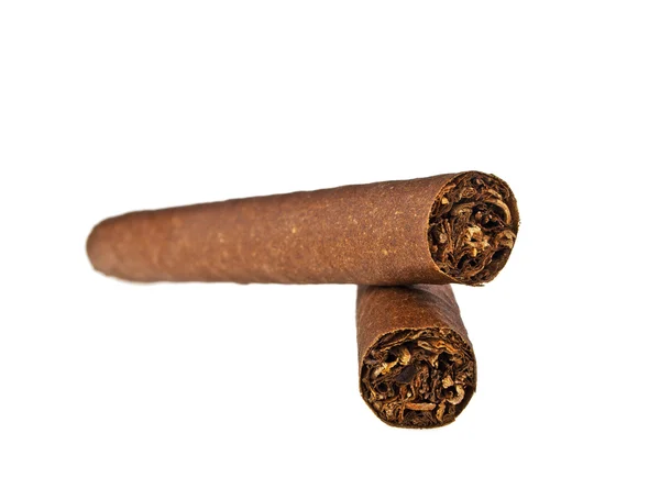 Two cigars, one on another, on white background — Stock Photo, Image