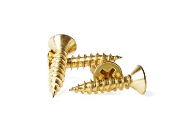 Golden screws on white background clipart