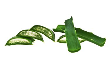 aloe vera yaprağı dilim beyaz zemin üzerine izole