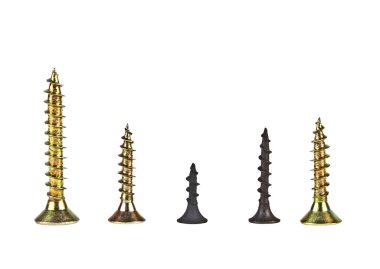 Beyaz arkaplanda çeşitli vidalar