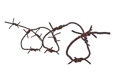 Paslı dikenli tel beyaz arka plan üzerinde