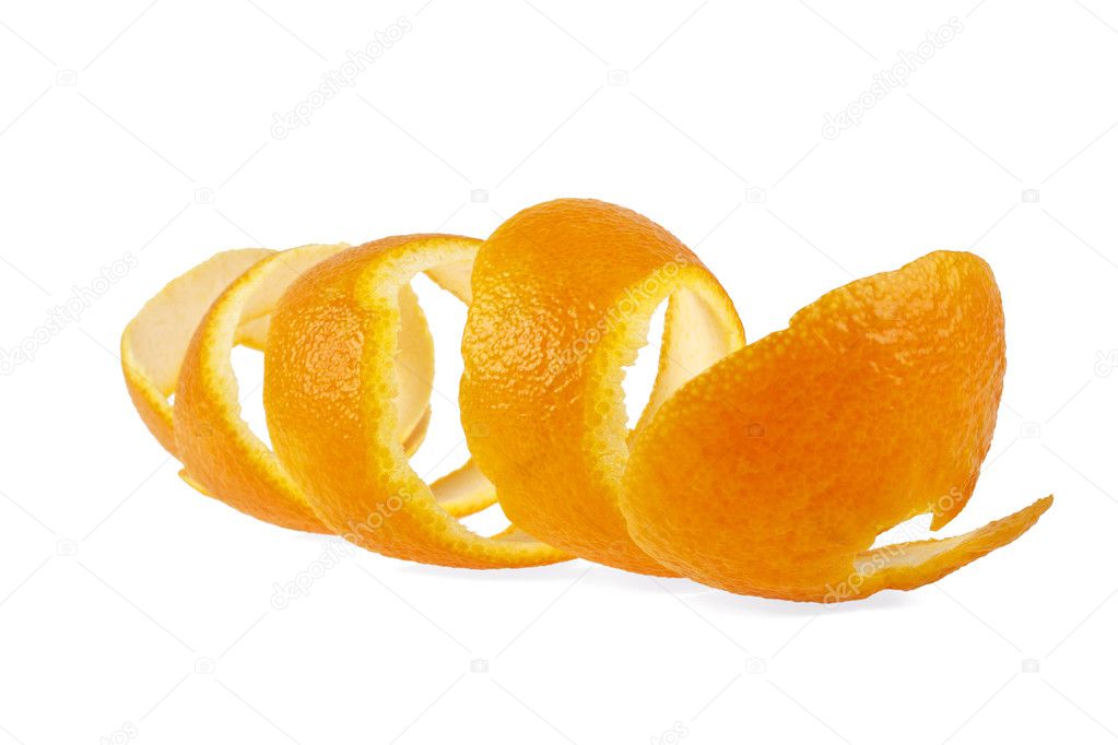Orange peel against white background