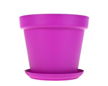 Pembe plastik saksı beyaz arka plan üzerinde
