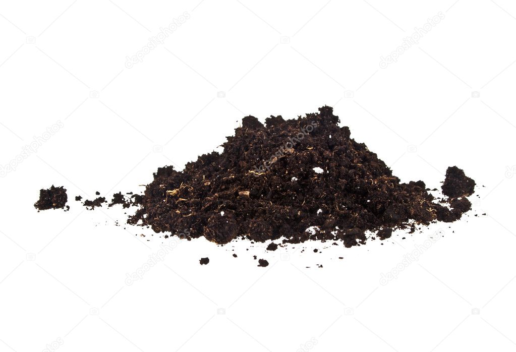 Pile heap of soil humus isolated on white background