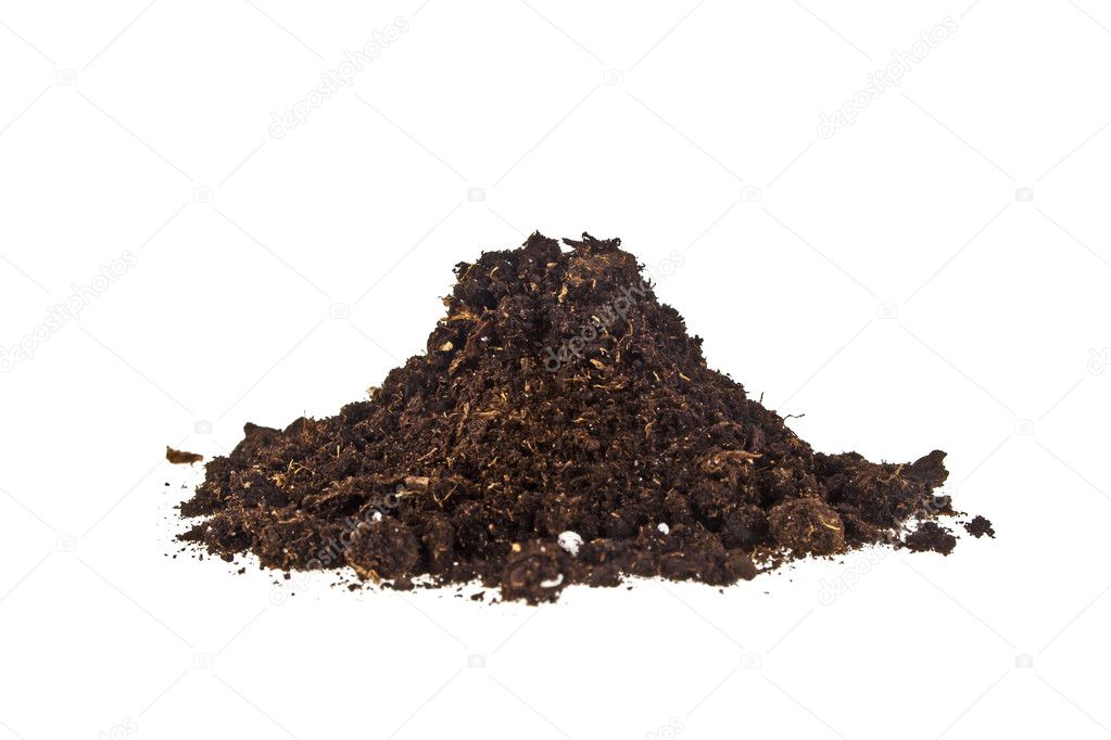 Pile heap of soil humus isolated on white background