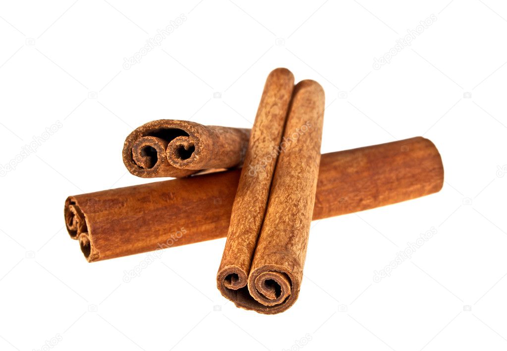 Fragrant cinnamon sticks isolated on white background