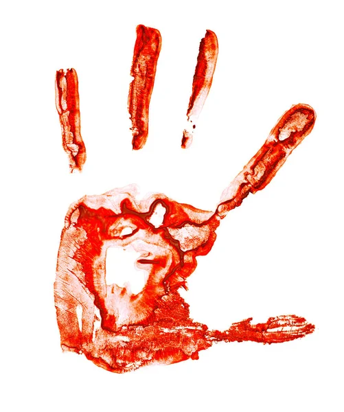 붉은 색 손 인쇄 흰색 배경에 고립 — 스톡 사진