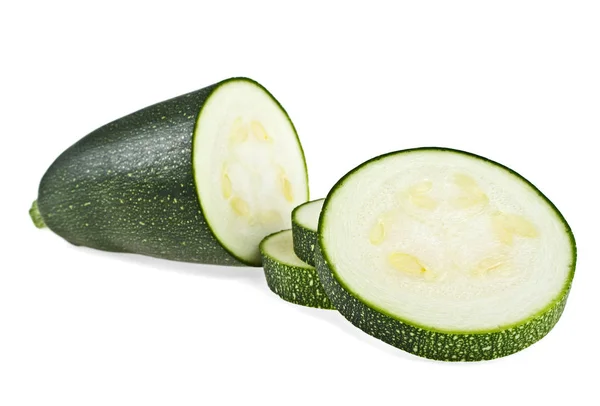 Zucchine fresche tagliate isolate su fondo bianco — Foto Stock