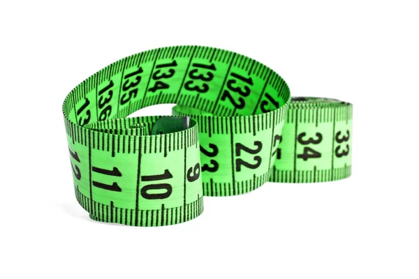 Green measuring tape isolated on white background — Stock Photo, Image