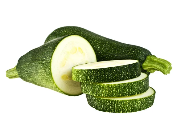 Zucchine fresche tagliate isolate su fondo bianco — Foto Stock