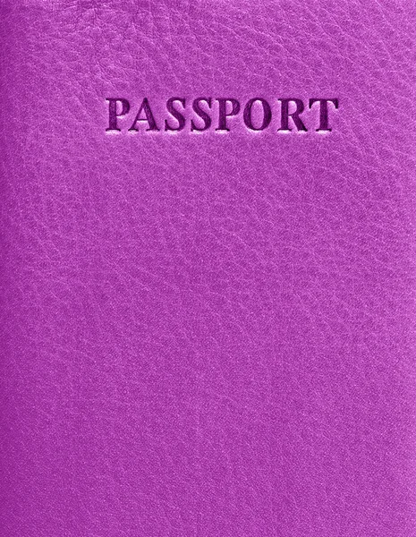 紫罗兰色皮革封面为你的护照，可用作背景 — 图库照片