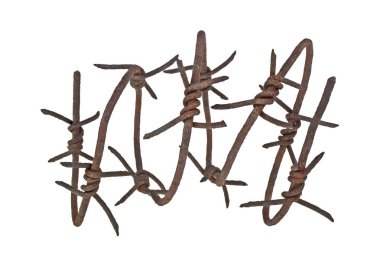 Paslı dikenli tel beyaz arka plan üzerinde