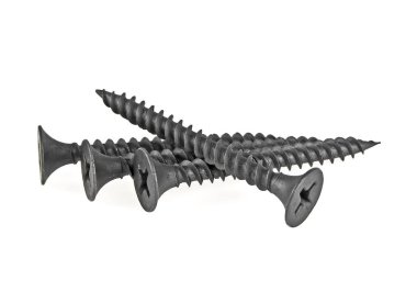 Beyaz bir arka plan üzerinde izole yeni güçlü siyah vidalar