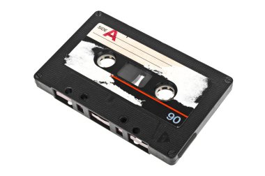 Beyaz arkasında izole vintage ses teyp kaseti, yakın çekim