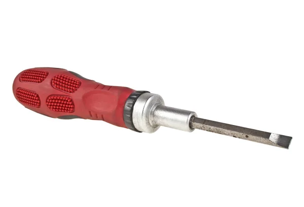 Old red screwdriver isolated on white background — Stock Photo, Image