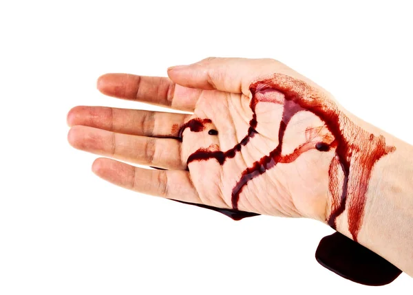 Hand in Blut auf weißem Hintergrund — Stockfoto