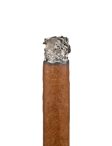 Burning sigaro marrone isolato su uno sfondo bianco — Foto Stock