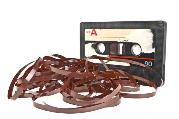 Close up of vintage audio tape cassette isolated on a white back — Stock Photo, Image