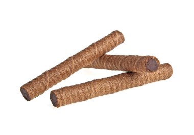 Gofret çikolata ve kakao kaplama ile beyaz bir adam üzerinde rulo