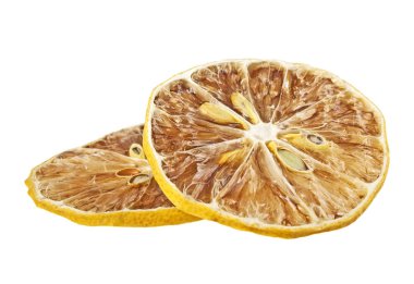 Beyaz arka plan üzerinde izole kurutulmuş limon dilimleri