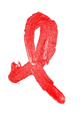Beyaz bir arka plan üzerinde izole kırmızı yağlı boya vuruş. AIDS awaren