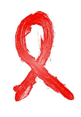 Beyaz bir arka plan üzerinde izole kırmızı yağlı boya vuruş. AIDS awaren