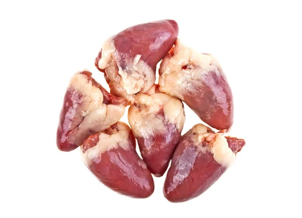 Ingredientes de cocina, corazón de pollo sobre fondo blanco aislado — Foto de Stock