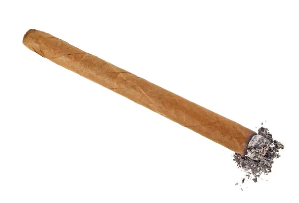 Braune Zigarre auf weißem Hintergrund verbrannt — Stockfoto