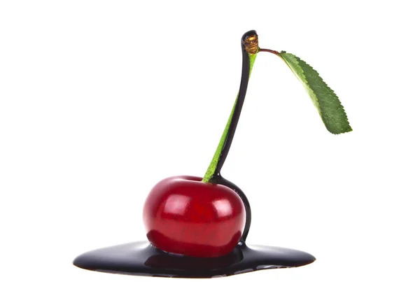 Cherry in chocolate on a white background — Stock Photo, Image