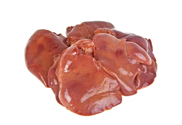 Fígado de frango cru isolado no fundo branco — Fotografia de Stock