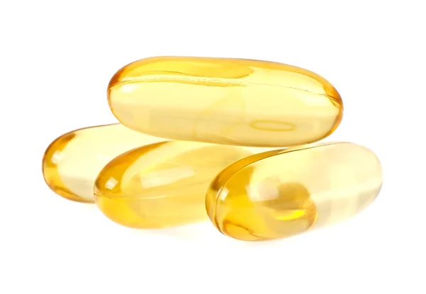 Omega 3 capsule di Fish Oil su sfondo bianco, primo piano — Foto Stock