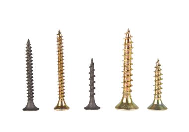 Beyaz arkaplanda çeşitli vidalar