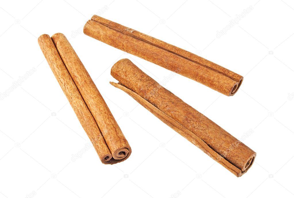 Cinnamon sticks on white background