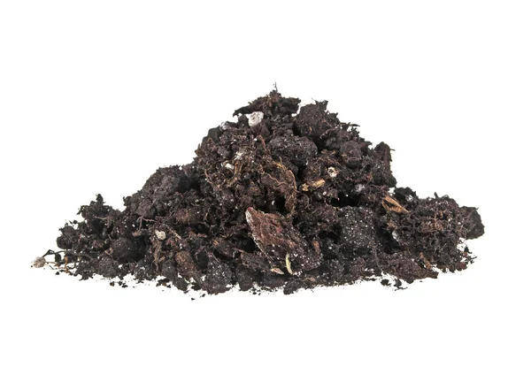 Pile heap of soil humus isolated on white background — Stock Photo, Image