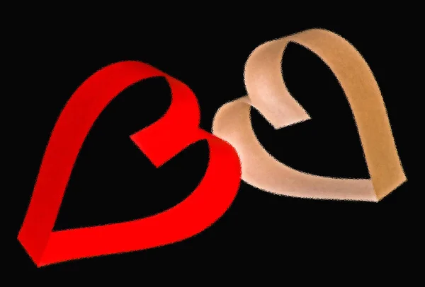 Dvě srdce na černém pozadí. Valentines day koncept. — Stock fotografie