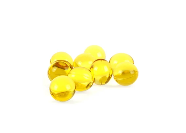 Olio di fegato di merluzzo omega 3 capsule di gel su sfondo bianco — Foto Stock