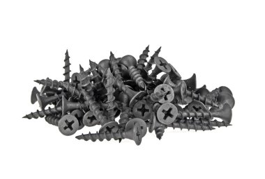 Beyaz bir arka plan üzerinde izole siyah metal vida Close-Up