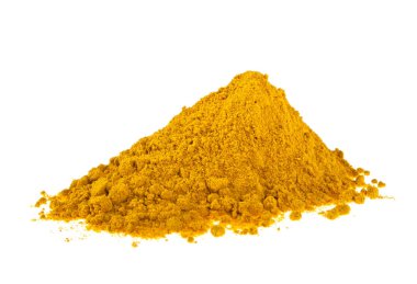 Beyaz arka plan üzerinde izole zerdeçal tozu. Curcuma toz.