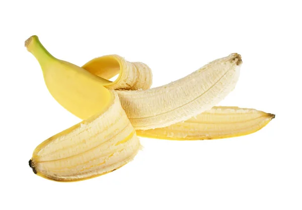 Pół obranych bananów na białym tle na białym tle — Zdjęcie stockowe