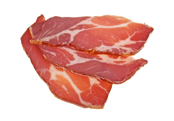 Fatias de carne no fundo branco — Fotografia de Stock